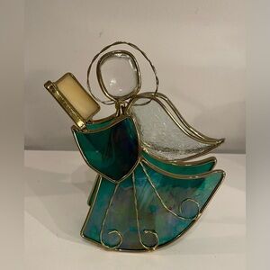 Stained Glass Angel Figurine with Gold Accents